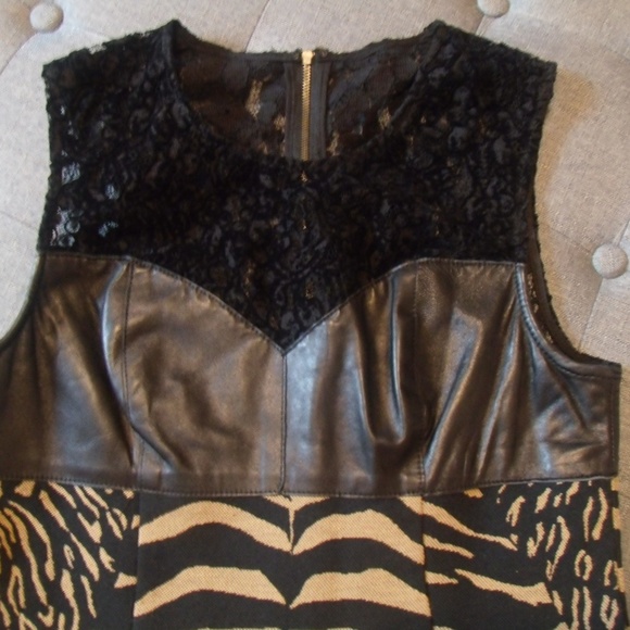 Tracy Reese Illusion Lace Leather Black/Tan  Dress - Picture 3 of 7
